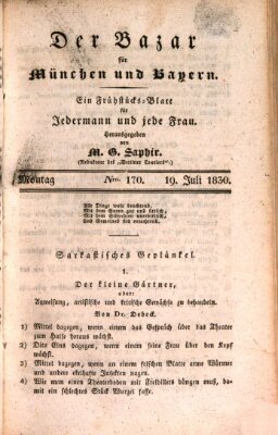 Der Bazar für München und Bayern Montag 19. Juli 1830