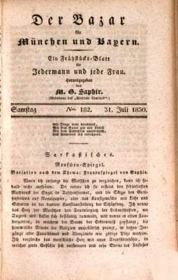 Der Bazar für München und Bayern Samstag 31. Juli 1830