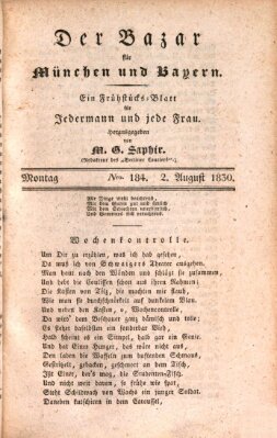 Der Bazar für München und Bayern Montag 2. August 1830