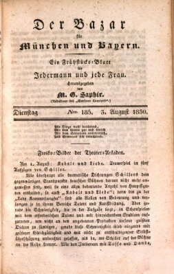 Der Bazar für München und Bayern Dienstag 3. August 1830