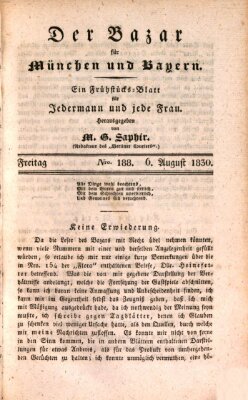 Der Bazar für München und Bayern Freitag 6. August 1830