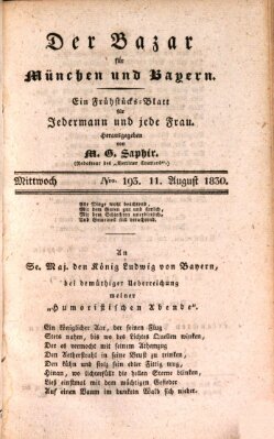 Der Bazar für München und Bayern Mittwoch 11. August 1830