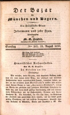 Der Bazar für München und Bayern Samstag 21. August 1830