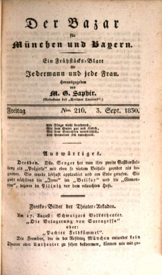 Der Bazar für München und Bayern Freitag 3. September 1830