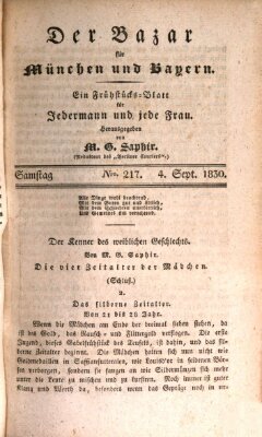 Der Bazar für München und Bayern Samstag 4. September 1830