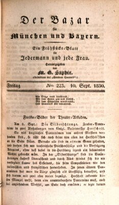 Der Bazar für München und Bayern Freitag 10. September 1830