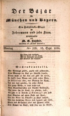 Der Bazar für München und Bayern Montag 13. September 1830