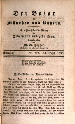 Der Bazar für München und Bayern Dienstag 14. September 1830