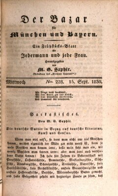 Der Bazar für München und Bayern Mittwoch 15. September 1830