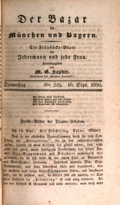 Der Bazar für München und Bayern Donnerstag 16. September 1830