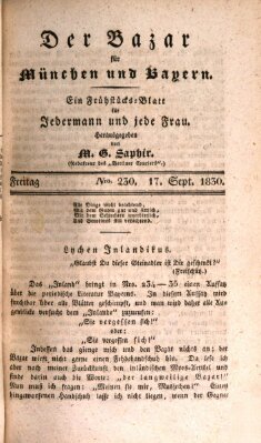 Der Bazar für München und Bayern Freitag 17. September 1830