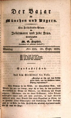 Der Bazar für München und Bayern Montag 20. September 1830