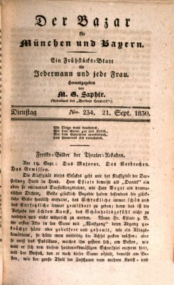 Der Bazar für München und Bayern Dienstag 21. September 1830