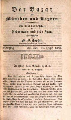 Der Bazar für München und Bayern Samstag 25. September 1830