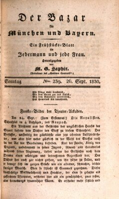 Der Bazar für München und Bayern Sonntag 26. September 1830