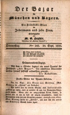 Der Bazar für München und Bayern Donnerstag 30. September 1830