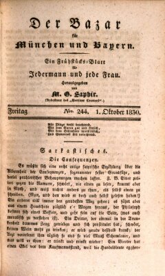 Der Bazar für München und Bayern Freitag 1. Oktober 1830