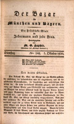 Der Bazar für München und Bayern Dienstag 5. Oktober 1830