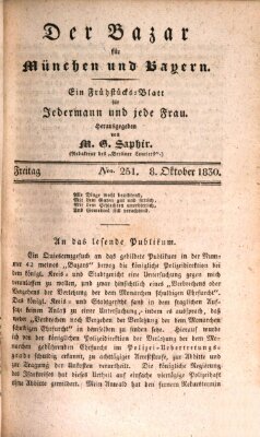 Der Bazar für München und Bayern Freitag 8. Oktober 1830