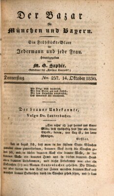 Der Bazar für München und Bayern Donnerstag 14. Oktober 1830