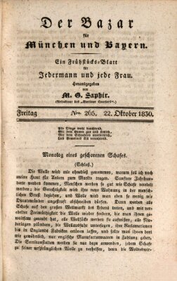 Der Bazar für München und Bayern Freitag 22. Oktober 1830