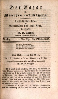 Der Bazar für München und Bayern Dienstag 26. Oktober 1830