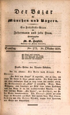 Der Bazar für München und Bayern Samstag 30. Oktober 1830