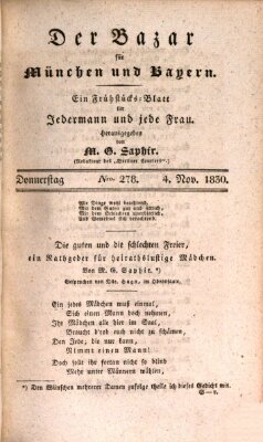 Der Bazar für München und Bayern Donnerstag 4. November 1830