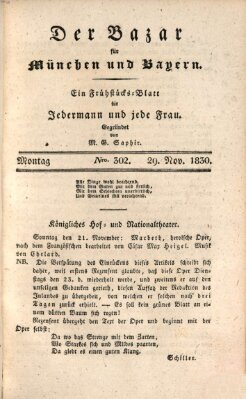 Der Bazar für München und Bayern Montag 29. November 1830