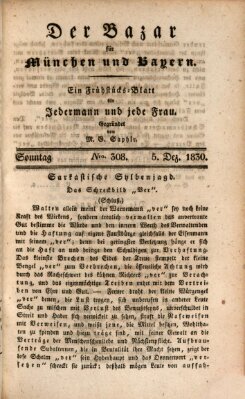 Der Bazar für München und Bayern Sonntag 5. Dezember 1830