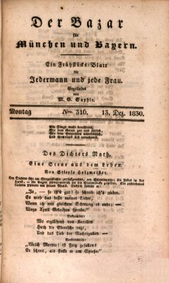 Der Bazar für München und Bayern Montag 13. Dezember 1830