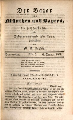 Der Bazar für München und Bayern Donnerstag 6. Januar 1831