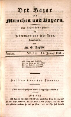 Der Bazar für München und Bayern Freitag 14. Januar 1831