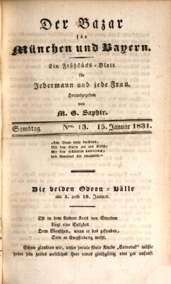 Der Bazar für München und Bayern Samstag 15. Januar 1831