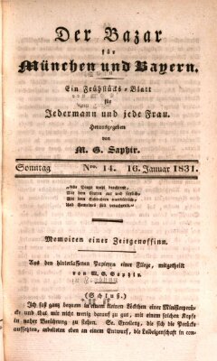 Der Bazar für München und Bayern Sonntag 16. Januar 1831