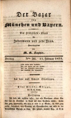 Der Bazar für München und Bayern Freitag 11. Februar 1831