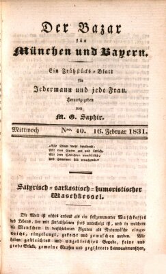 Der Bazar für München und Bayern Mittwoch 16. Februar 1831