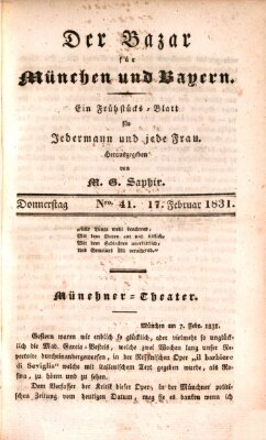 Der Bazar für München und Bayern Donnerstag 17. Februar 1831