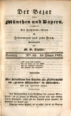 Der Bazar für München und Bayern Samstag 19. Februar 1831