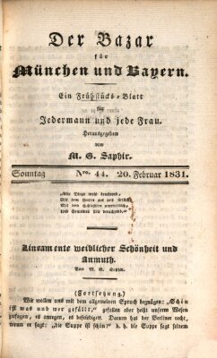 Der Bazar für München und Bayern Sonntag 20. Februar 1831