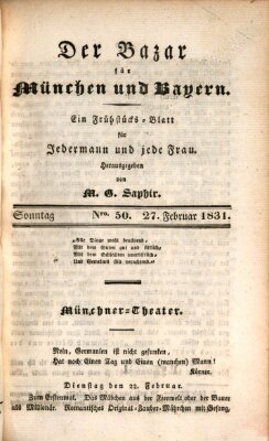 Der Bazar für München und Bayern Sonntag 27. Februar 1831