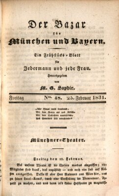 Der Bazar für München und Bayern Freitag 25. Februar 1831