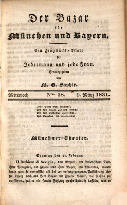 Der Bazar für München und Bayern Mittwoch 9. März 1831