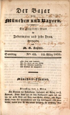 Der Bazar für München und Bayern Samstag 12. März 1831