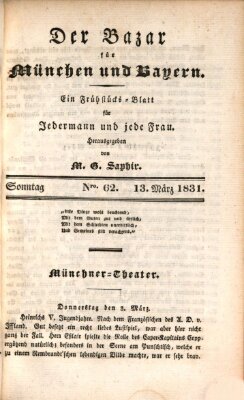 Der Bazar für München und Bayern Sonntag 13. März 1831