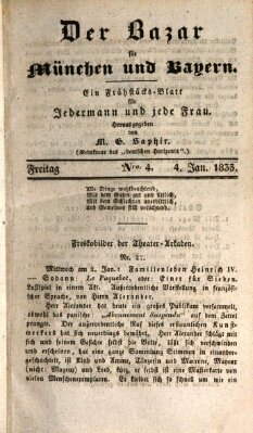 Der Bazar für München und Bayern Freitag 4. Januar 1833