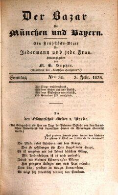 Der Bazar für München und Bayern Sonntag 3. Februar 1833