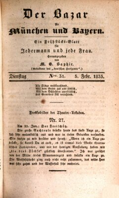 Der Bazar für München und Bayern Dienstag 5. Februar 1833