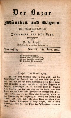 Der Bazar für München und Bayern Donnerstag 21. Februar 1833