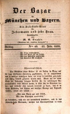 Der Bazar für München und Bayern Freitag 22. Februar 1833